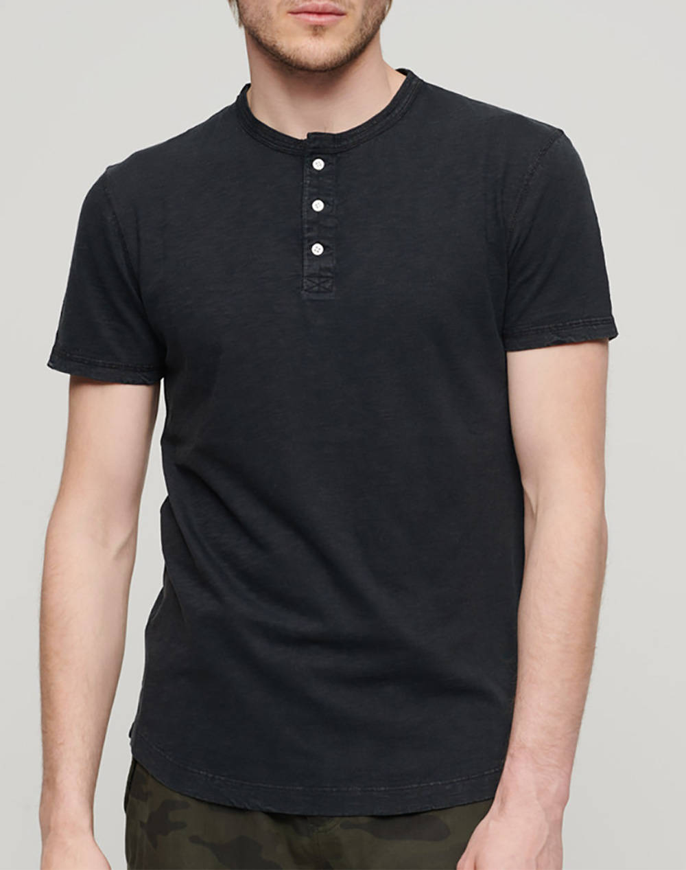 SUPERDRY D2 STUD SS JERSEY GRANDAD TOP ΜΠΛΟΥΖΑ ΑΝΔΡΙΚΟ M1011890A-02A Black