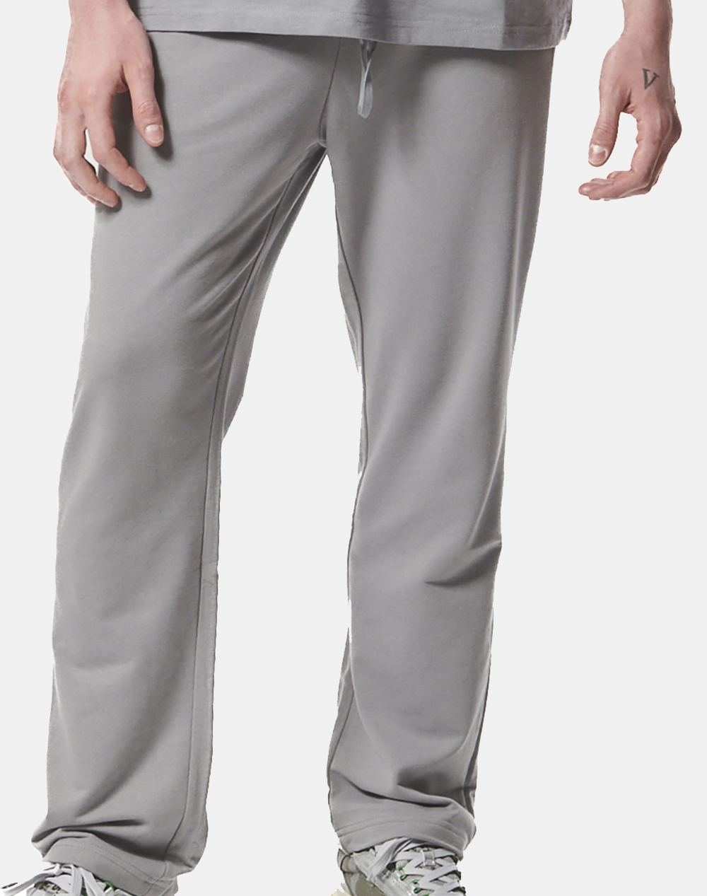 BODY ACTION MEN”S ESSENTIAL STRAIGHT SWEATPANTS W/ZIPPERS 023430-01-SILVER GREY LightGray