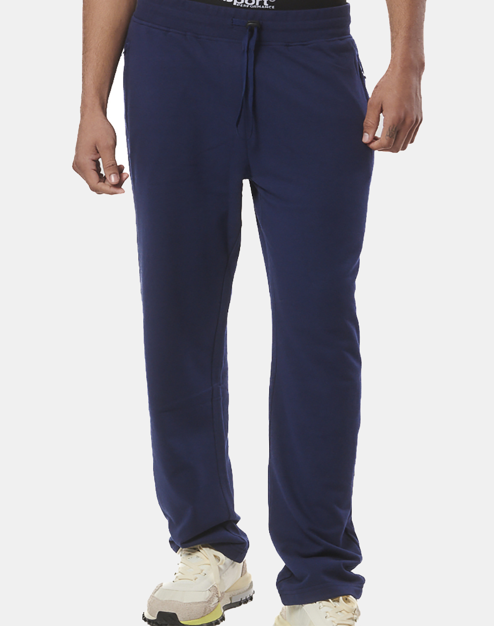 BODY ACTION MEN”S ESSENTIAL STRAIGHT SWEATPANTS W/ZIPPERS 023430-01-PEACOAT BLUE NavyBlue