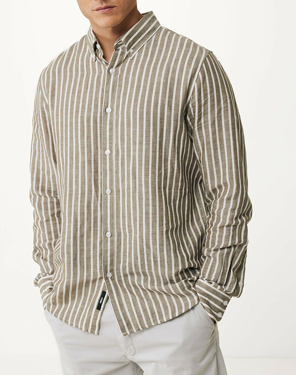 MEXX AIDEN Basic striped linen shirt MF007200641M-180312 Olive 3820PMEXX3200069_XR20766