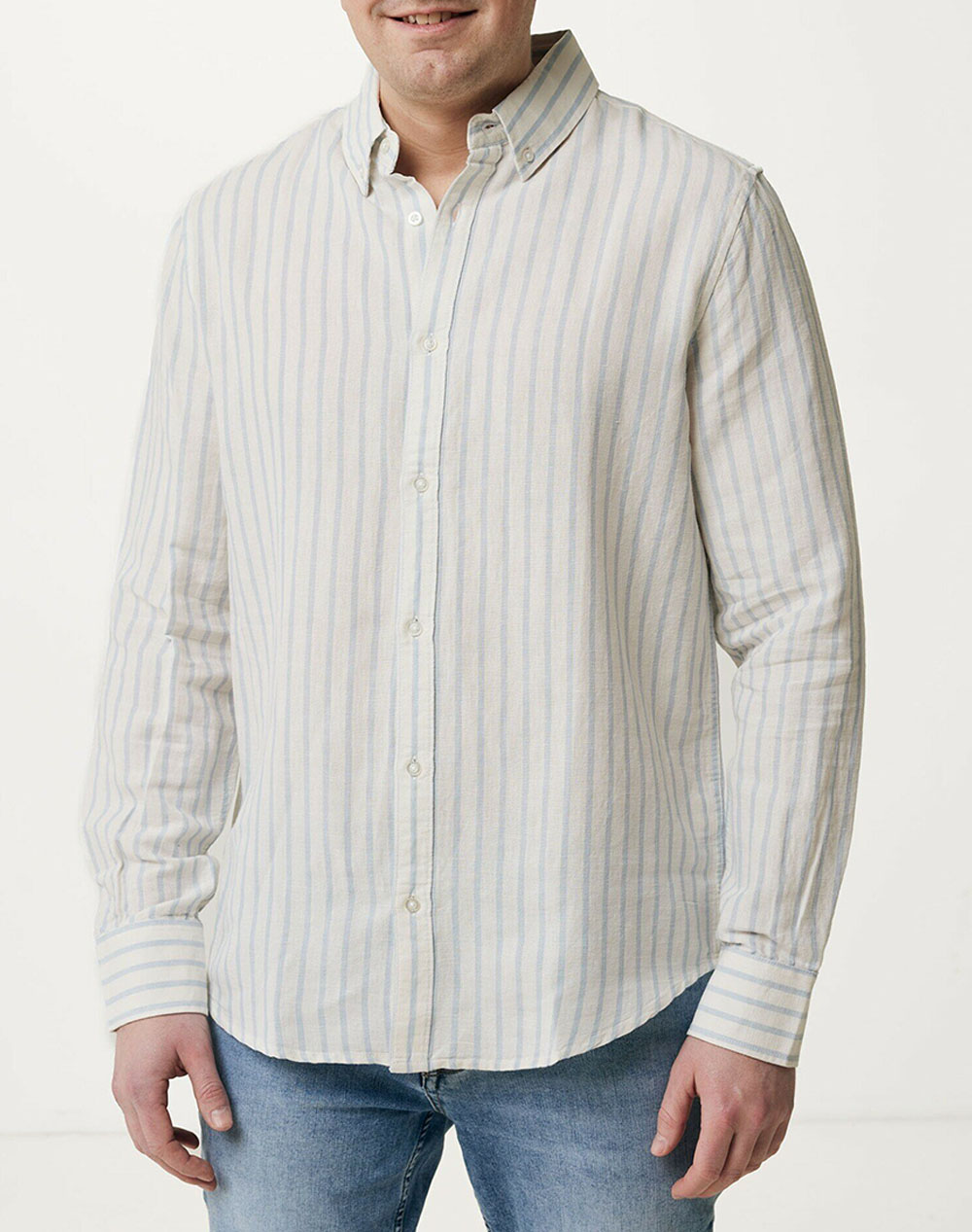MEXX AIDEN Basic striped linen shirt MF007200641M-144112 SkyBlue