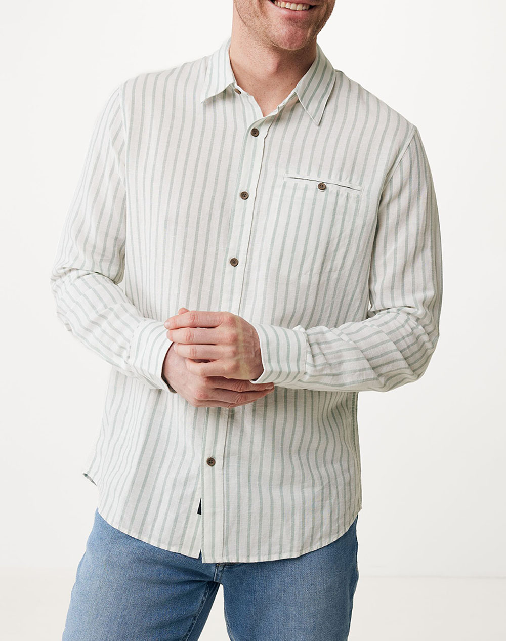 MEXX Striped linen blend shirt with pocket LS MF007204141M-110602 OffWhite 3820PMEXX3200070_XR05536