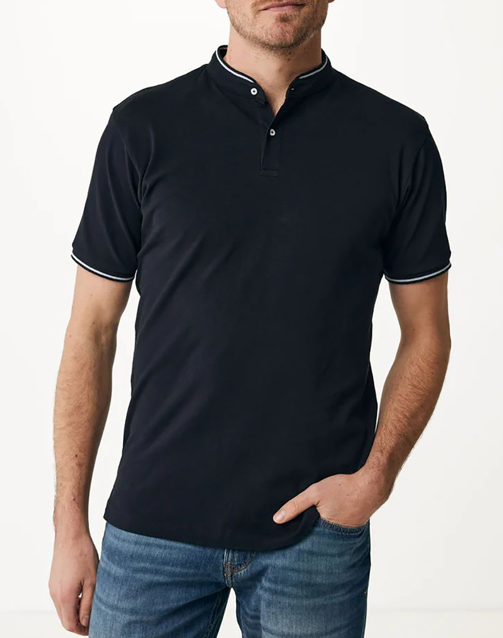 MEXX Pique t-shirt with mandarin collar SS MF007810541M-193911 Black