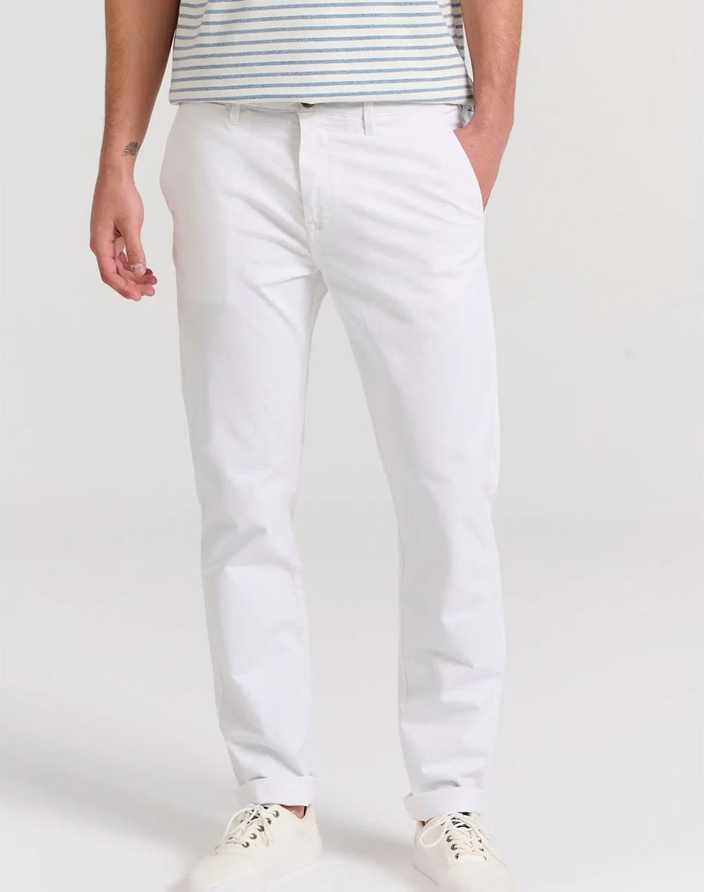 FUNKY BUDDHA Ανδρικό chino παντελόνι – The essentials FBM009-001-02-WHITE White