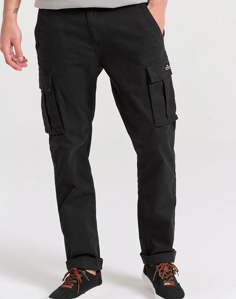 FUNKY BUDDHA Ανδρικό comfort cargo παντελόνι – The essentials FBM009-002-02-BLACK Black