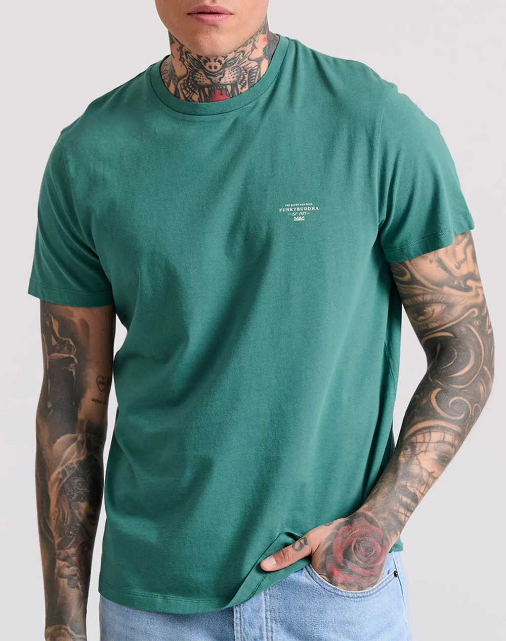 FUNKY BUDDHA T-shirt με branded τύπωμα – The essentials FBM009-001-04-PALM LEAF Olive