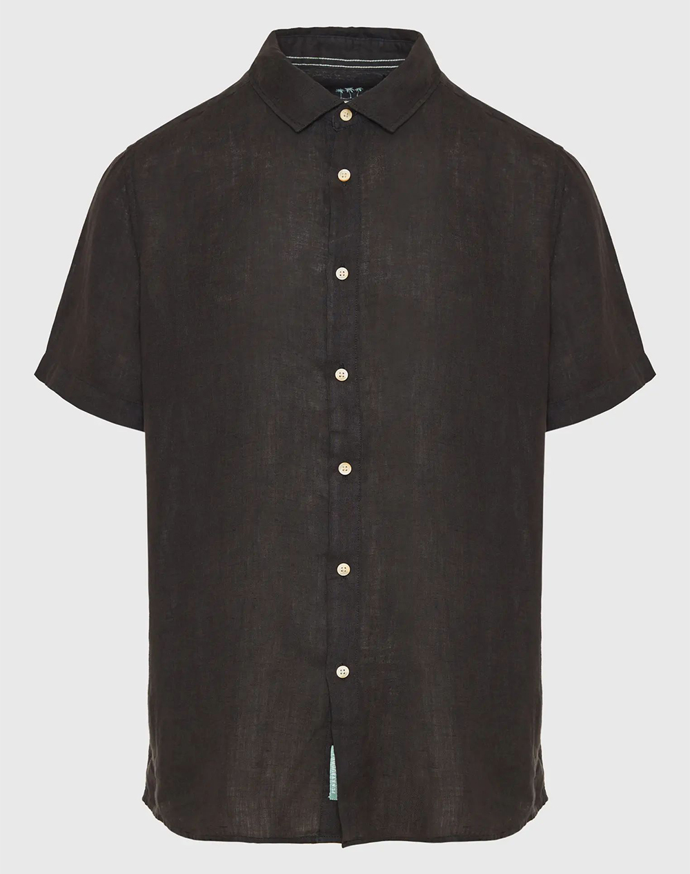 FUNKY BUDDHA Garment dyed κοντομάνικο λινό πουκάμισο FBM009-002-05-BLACK Black