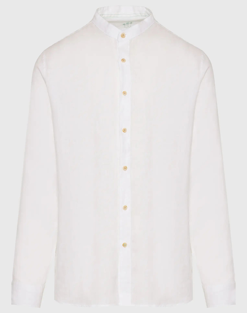 FUNKY BUDDHA Garment dyed λινό πουκάμισο με λαιμό mao FBM009-003-05-WHITE White