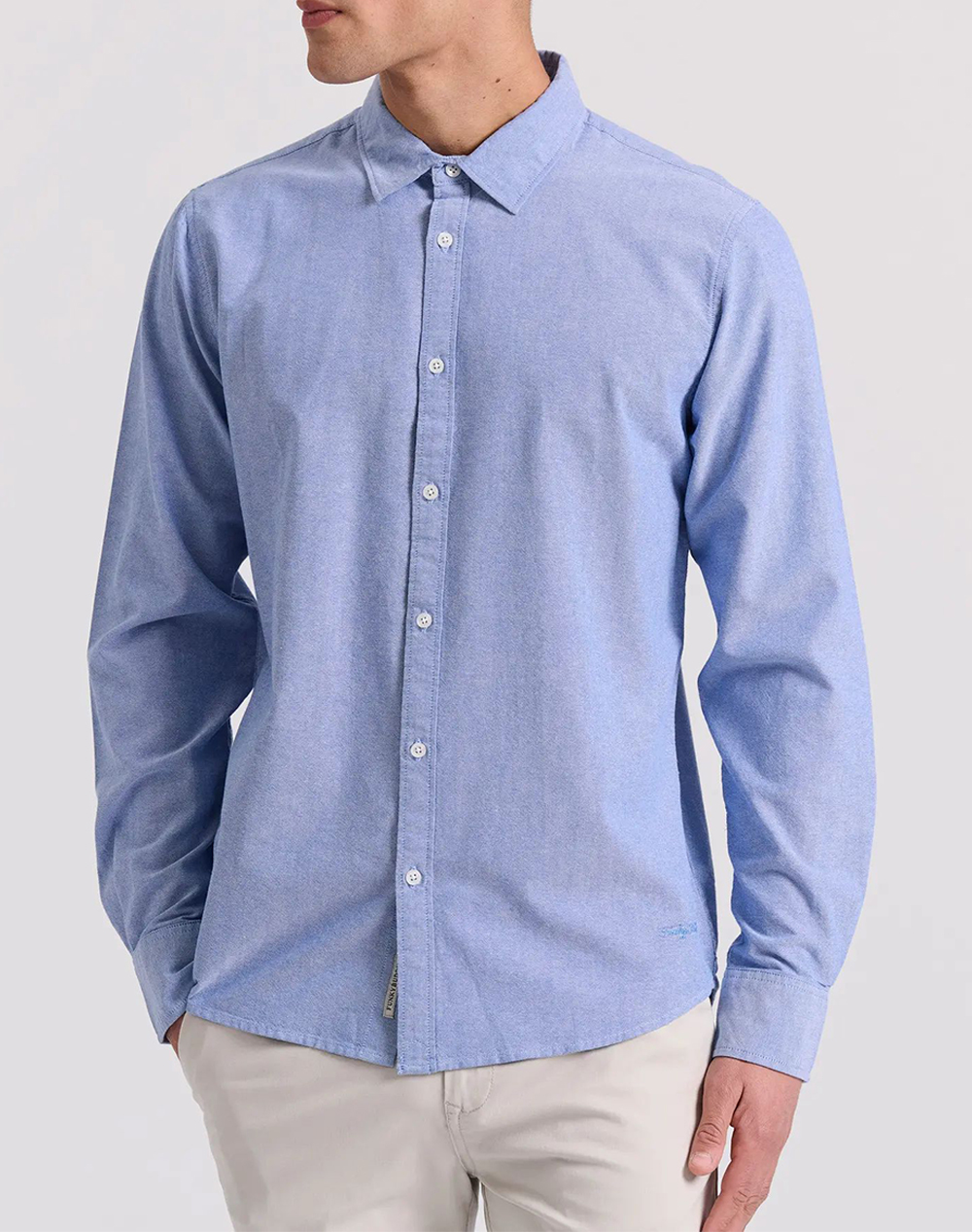FUNKY BUDDHA Ανδρικό oxford πουκάμισο FBM009-034-05-BLUEPRINT Blue