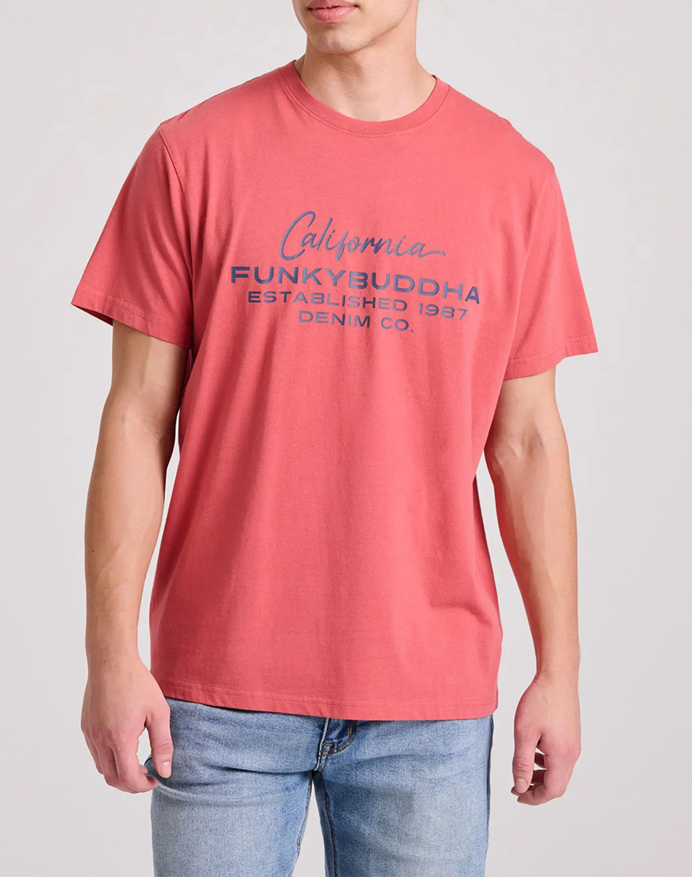 FUNKY BUDDHA T-shirt με Funky Buddha τύπωμα FBM009-017-04-EARTH RED LightRed