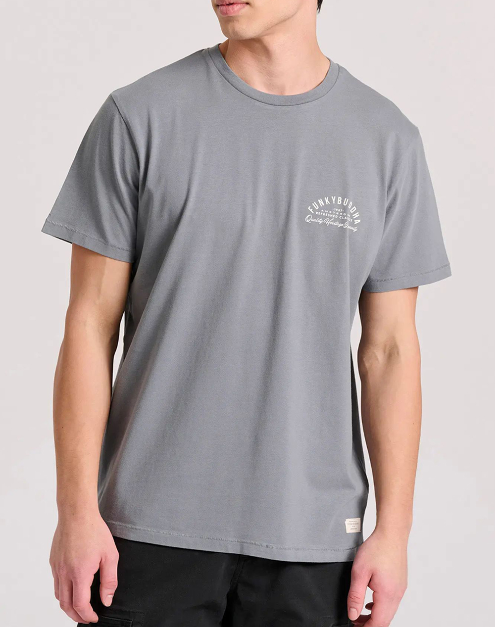 FUNKY BUDDHA T-shirt με retro τύπωμα στο στήθος FBM009-043-04-DK GREY Gray 3820TFUNK3400219_XR30175