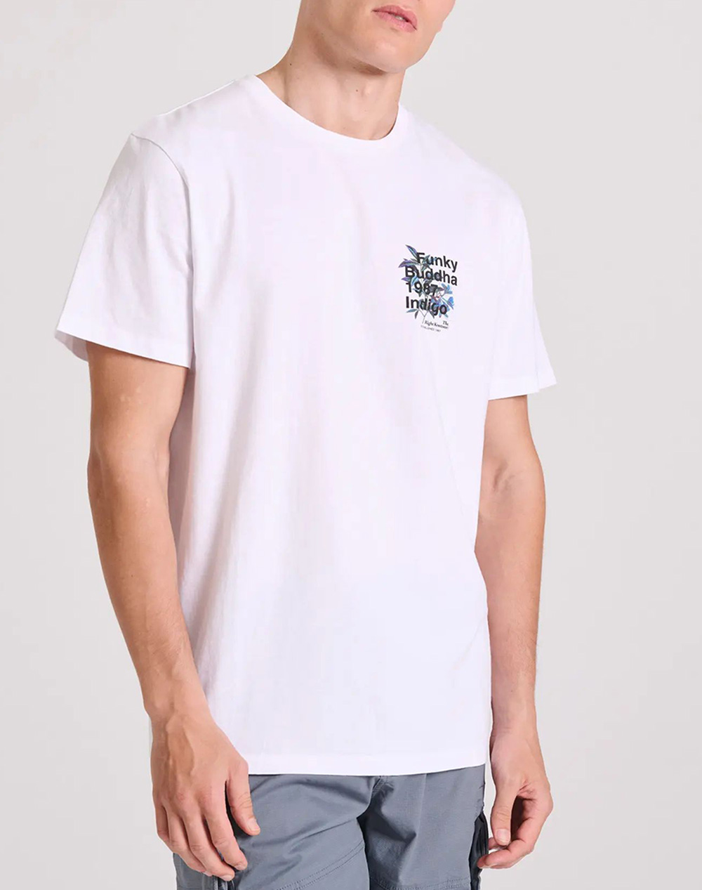 FUNKY BUDDHA T-shirt με floral frame τύπωμα στην πλάτη FBM009-059-04-WHITE White