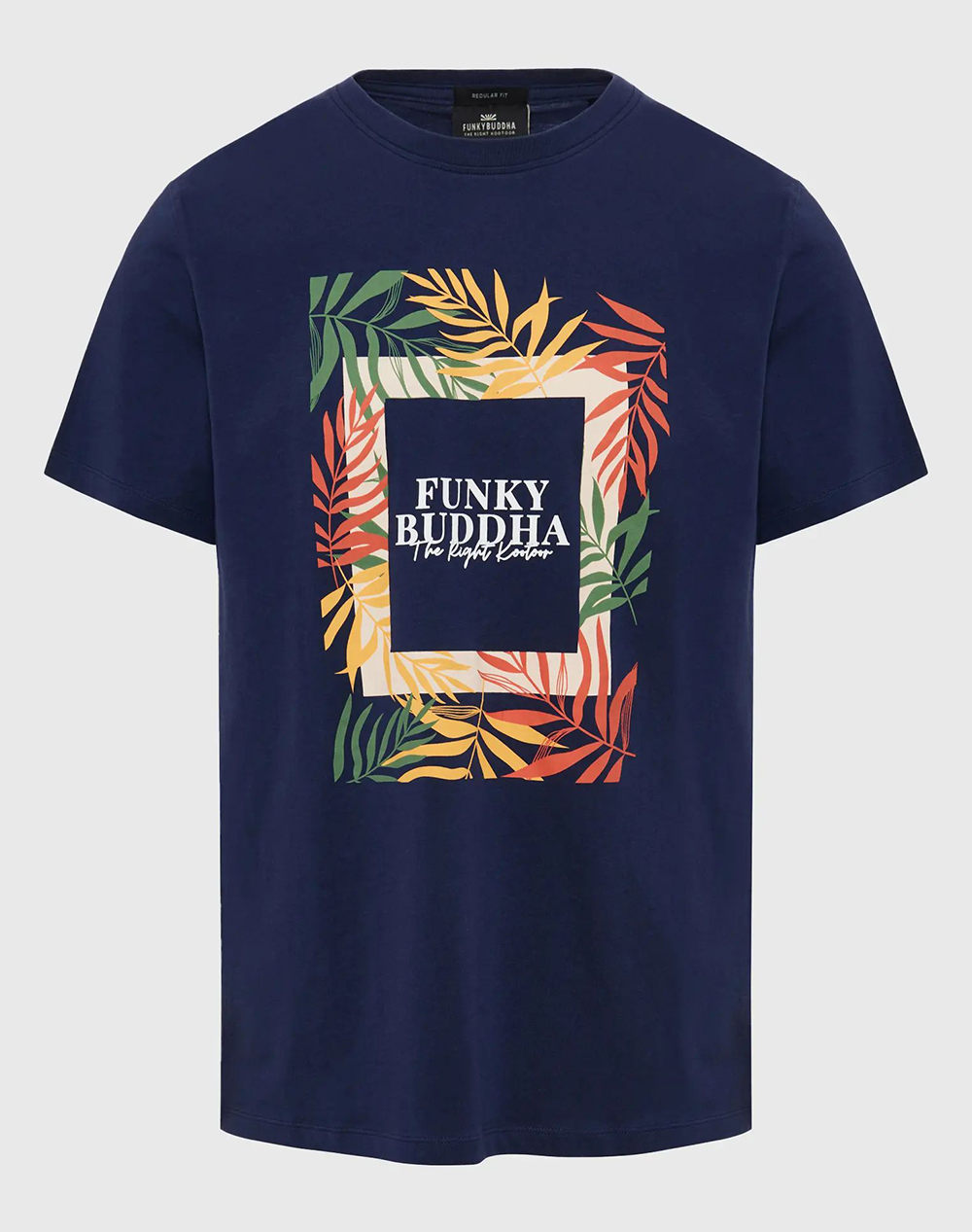 FUNKY BUDDHA T-shirt με tropical frame τύπωμα FBM009-068-04-NAVY NavyBlue 3820TFUNK3400231_XR30225