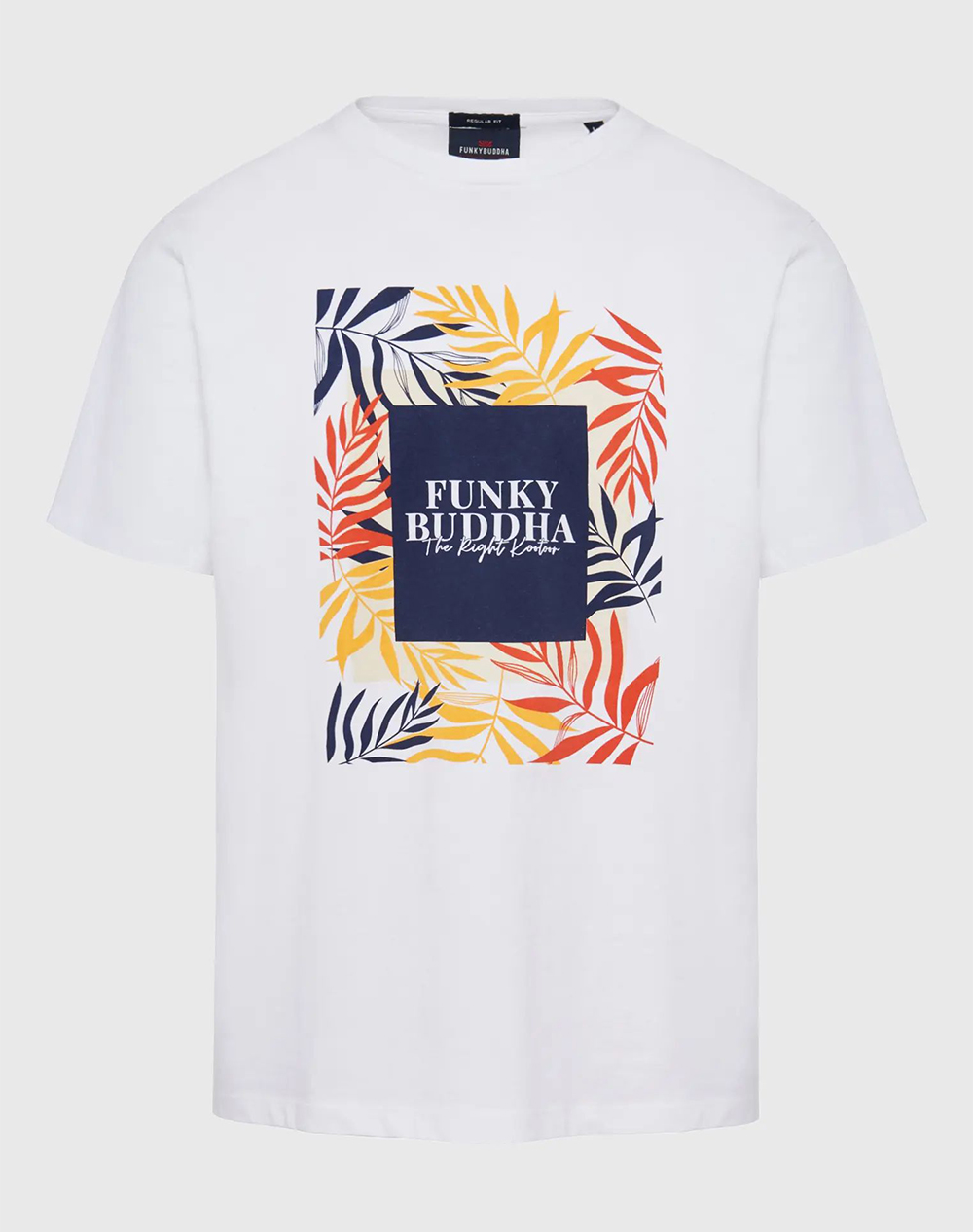 FUNKY BUDDHA T-shirt με tropical frame τύπωμα FBM009-068-04-WHITE White