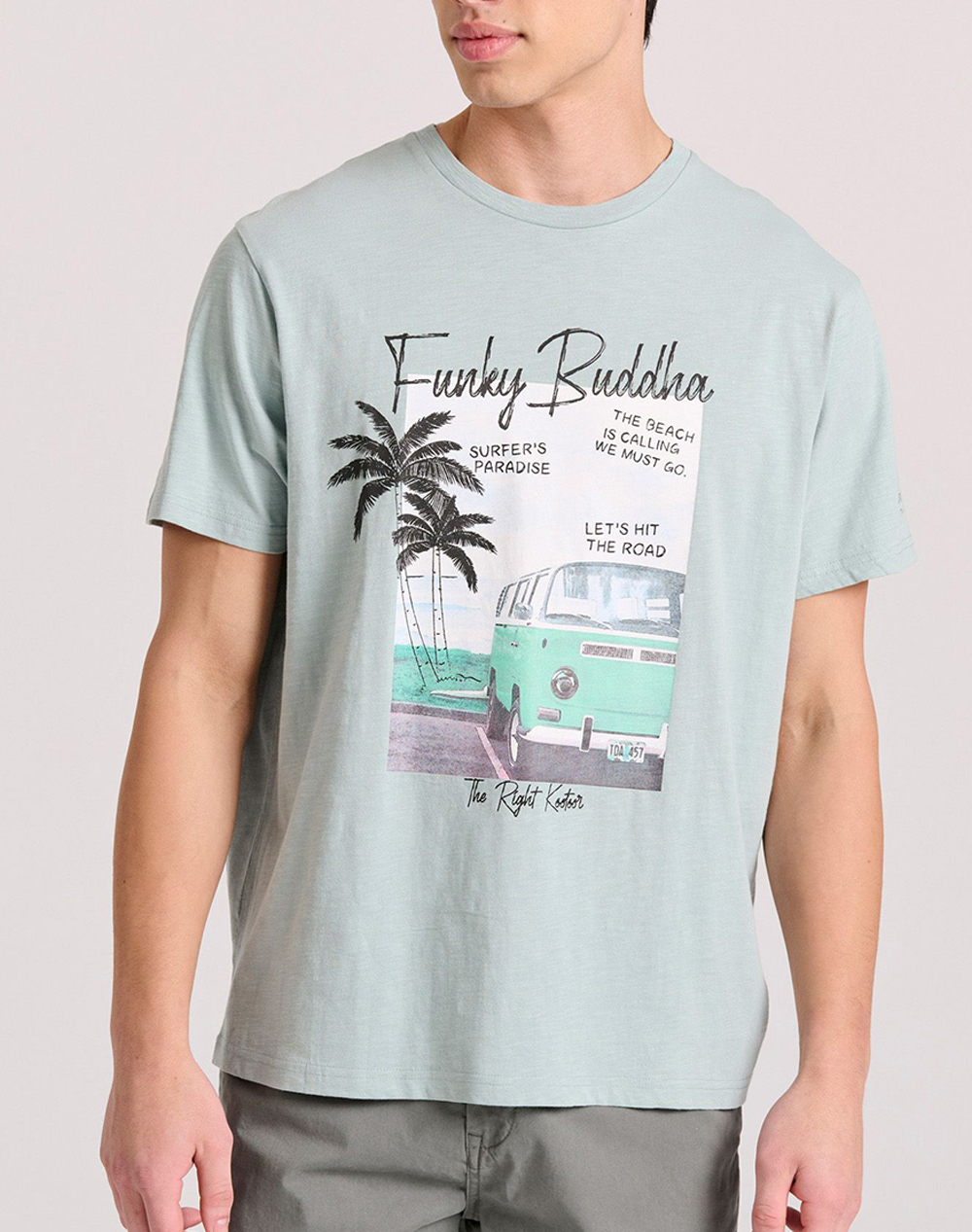 FUNKY BUDDHA T-shirt με τύπωμα σε vintage look FBM009-073-04-AQUA GREY Aqua 3820TFUNK3400236_XR30211