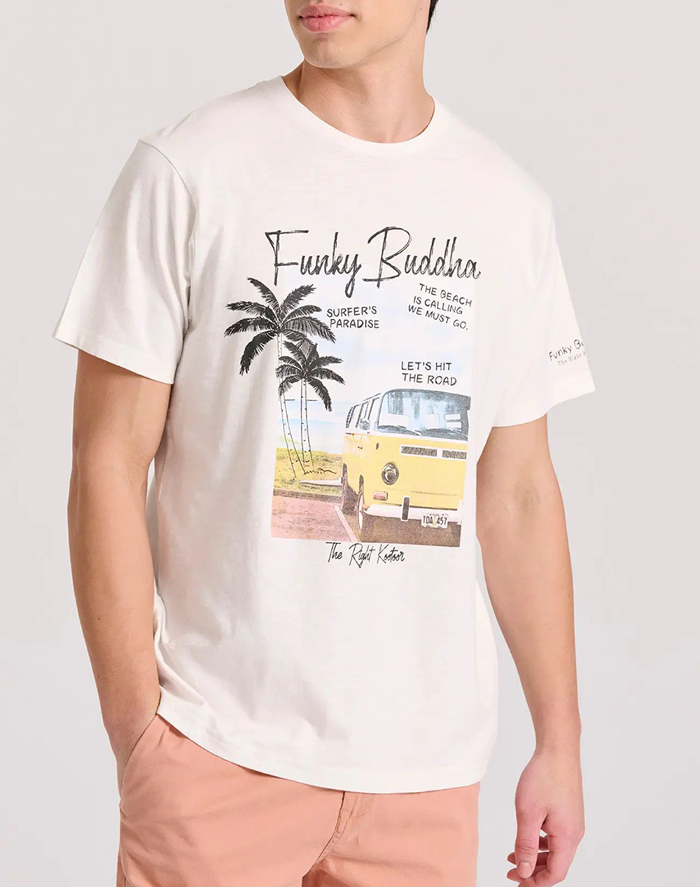 FUNKY BUDDHA T-shirt με τύπωμα σε vintage look FBM009-073-04-OFF WHITE OffWhite