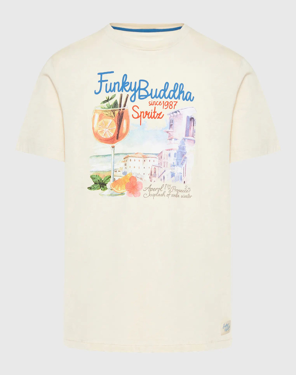 FUNKY BUDDHA T-shirt με vintage coctail τύπωμα FBM009-086-04-CREAM Cream
