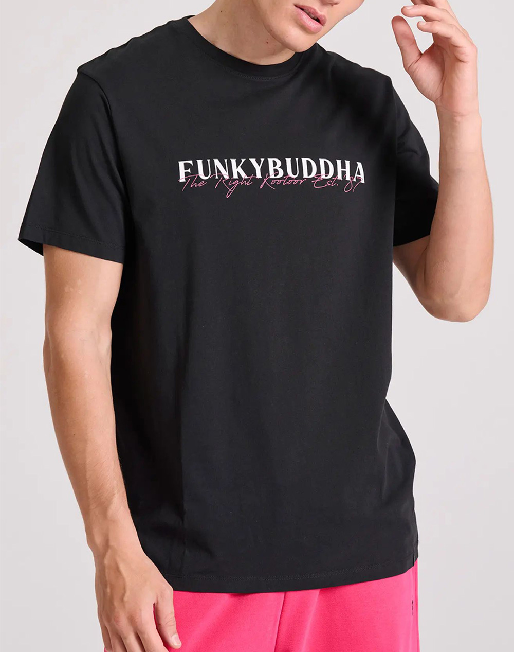 FUNKY BUDDHA T-shirt με branded τύπωμα από οργανικό βαμβάκι FBM009-095-04-BLACK Black