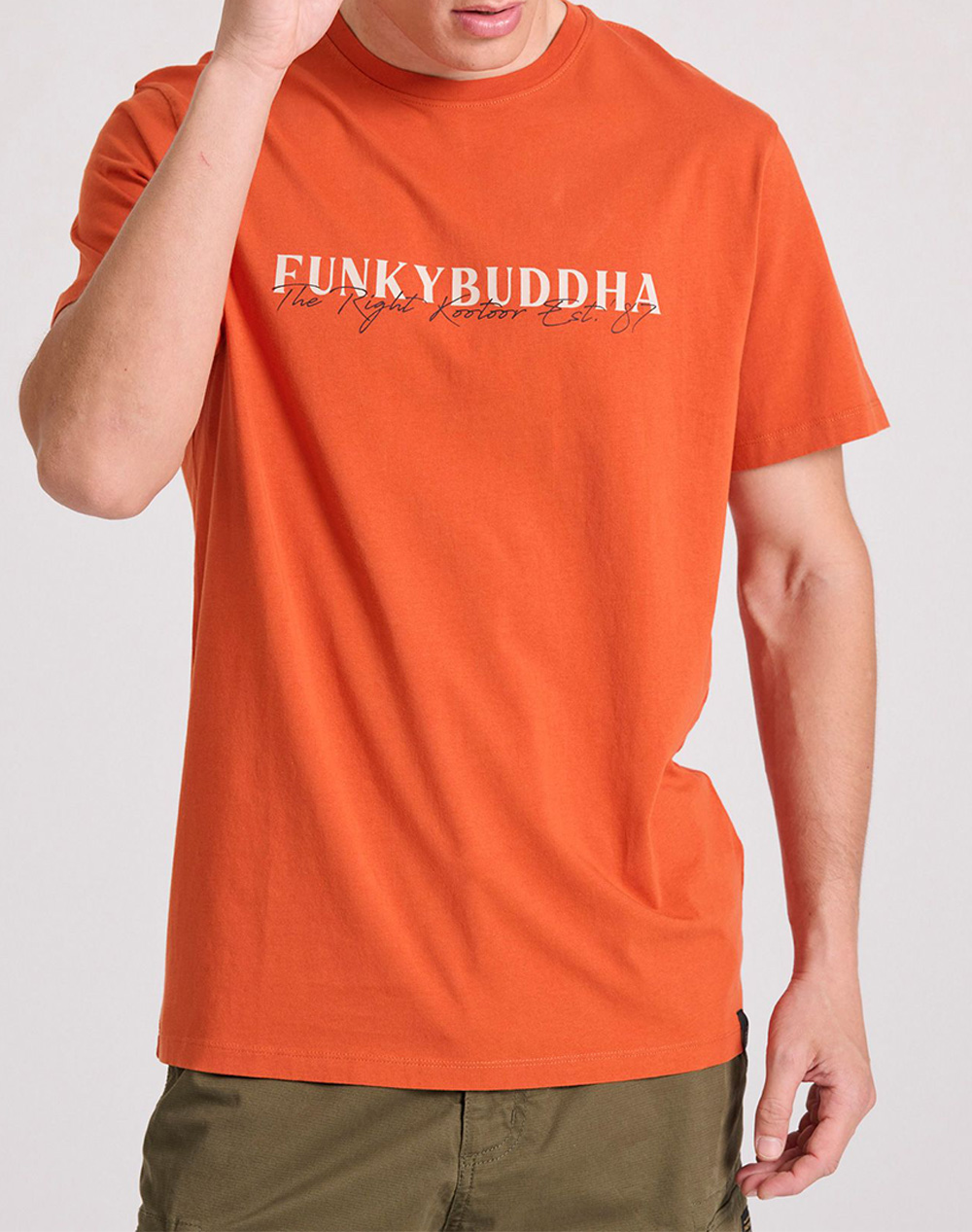 FUNKY BUDDHA T-shirt με branded τύπωμα από οργανικό βαμβάκι FBM009-095-04-PAPRIKA Orange