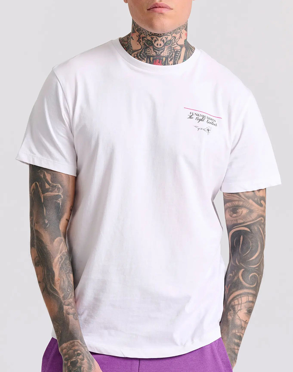 FUNKY BUDDHA T-shirt με floral frame τύπωμα στη πλάτη FBM009-308-04-WHITE White