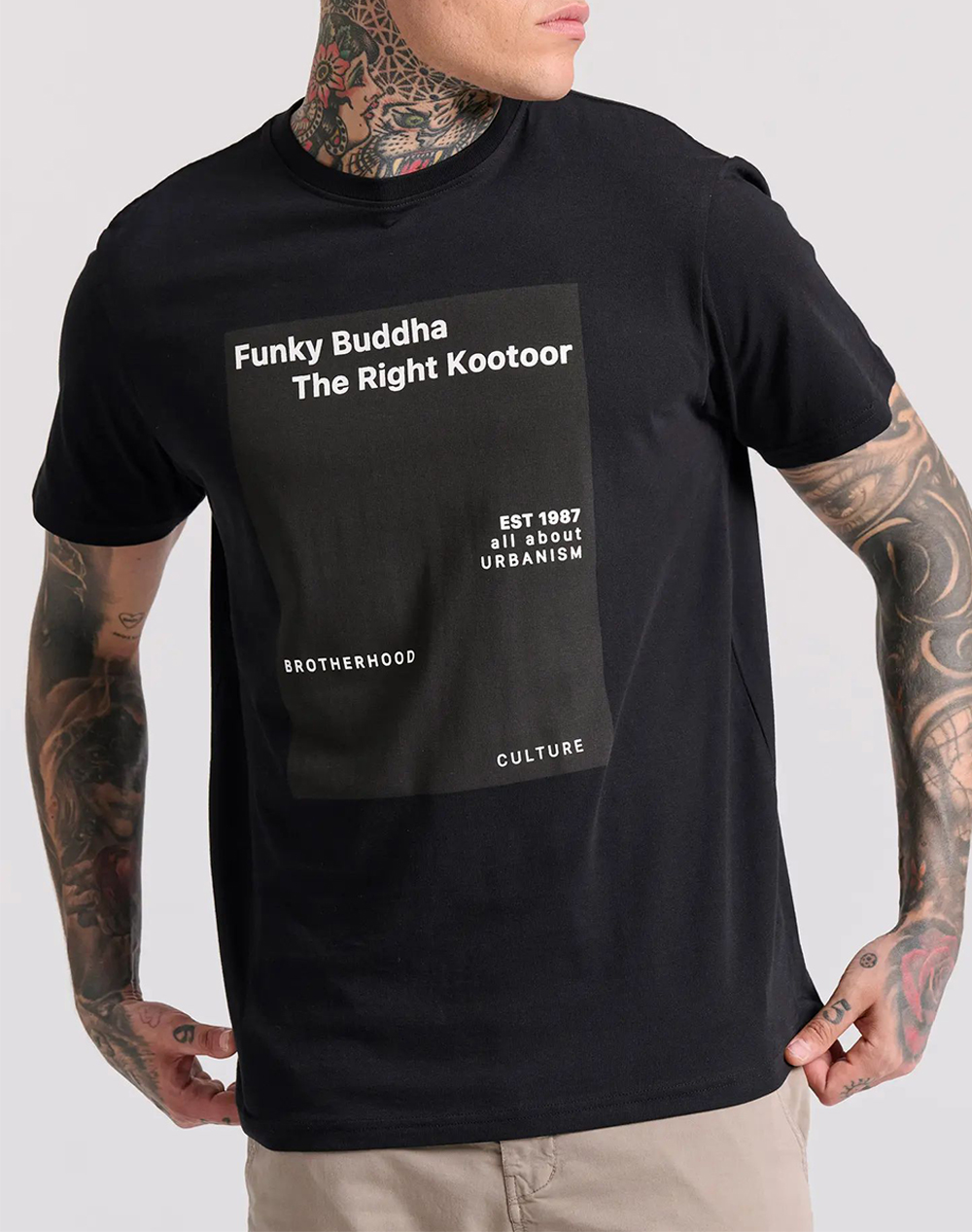 FUNKY BUDDHA T-shirt με minimal branded τύπωμα FBM009-311-04-BLACK Black
