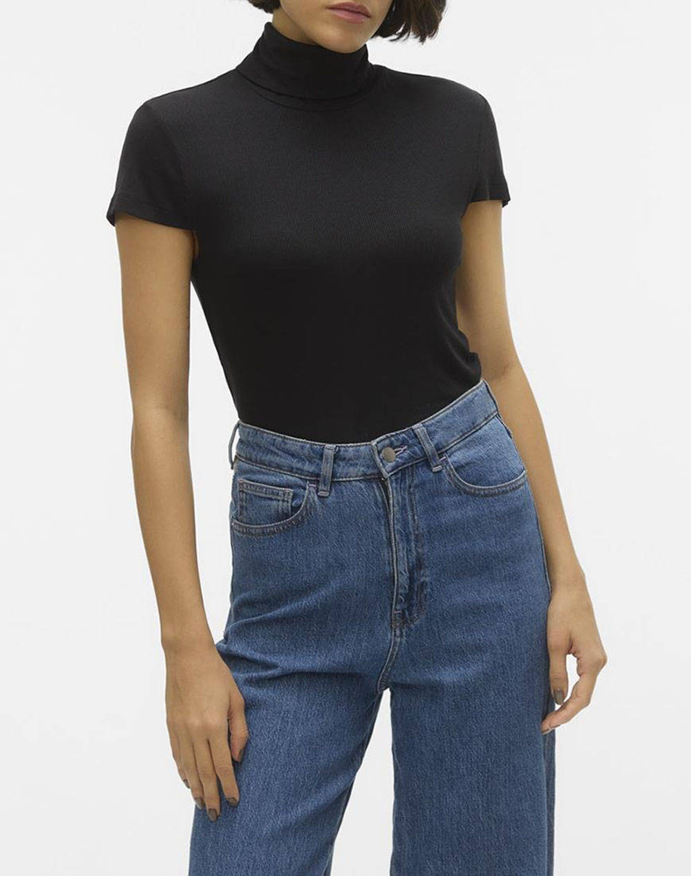 AWARE BY VERO MODA AWARE BY VERO MODA VMIRWINA CAP SLEEVE ROLL NECK TOP VMA 10300896-BLACK Black