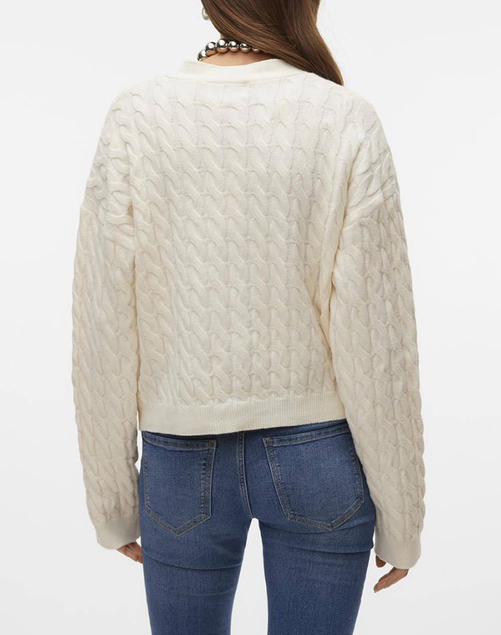 AWARE BY VERO MODA VMLORELLA LS V-NECK KNIT CARDIGAN VMA 10312354-Birch OffWhite φωτογραφία