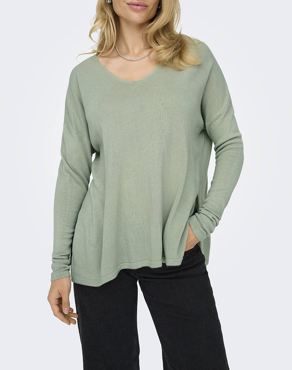 ONLY ΤΟΠ ONLAMALIA V-NECK 15219642-Aqua Gray LightSeaGreen φωτογραφία