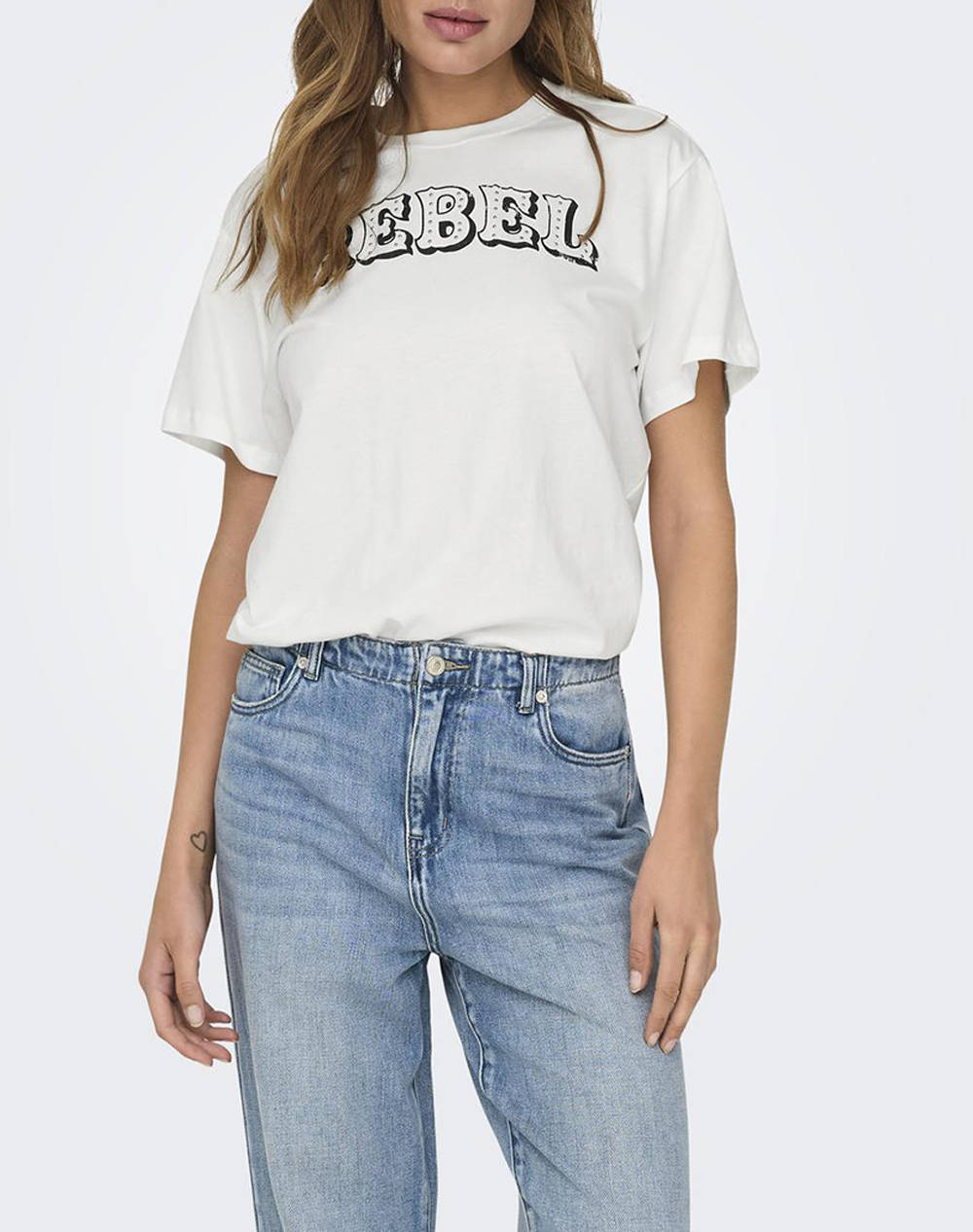 ONLY ONLDOLLA LIFE S/S STUDS TOP BOX JRS 15329971-Cloud DancerRebel White φωτογραφία