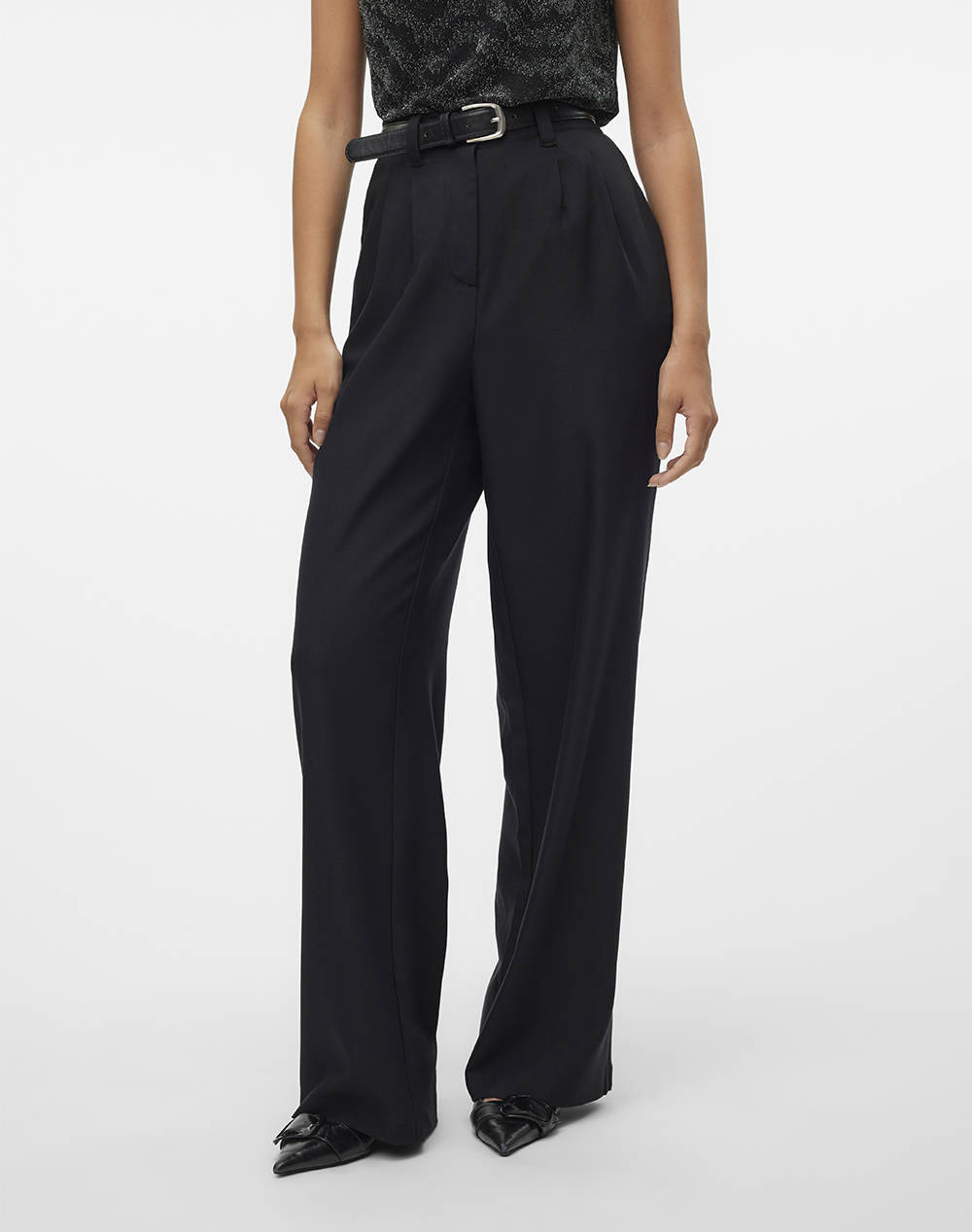 VERO MODA VERO MODA VMSELAH HW WIDE BELTED PANTS 10318609-BLACK Black