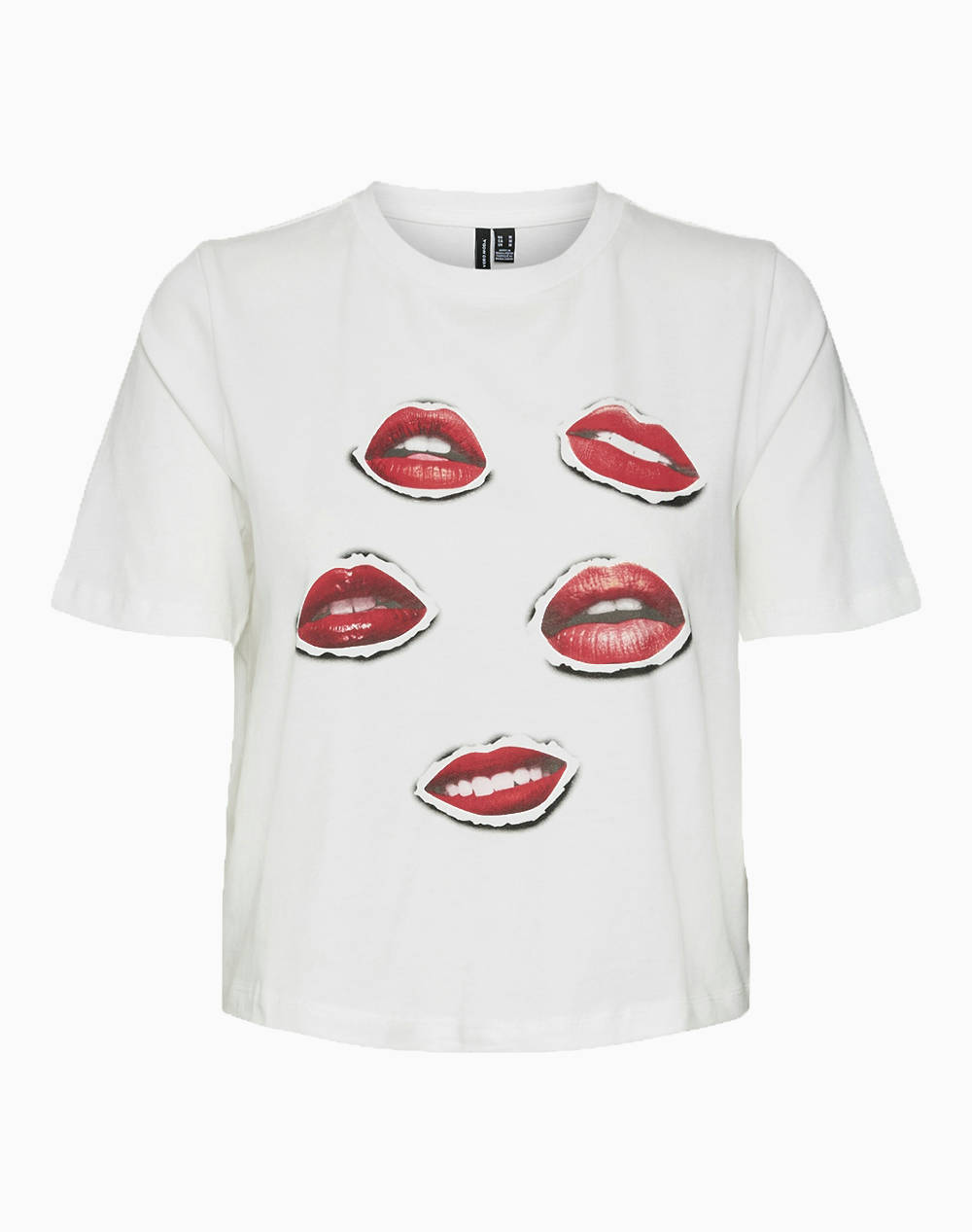 VERO MODA VERO MODA VMELENA SS TOP BOX JRS VIP 10326789-Snow WhiteRED LIPS OffWhite