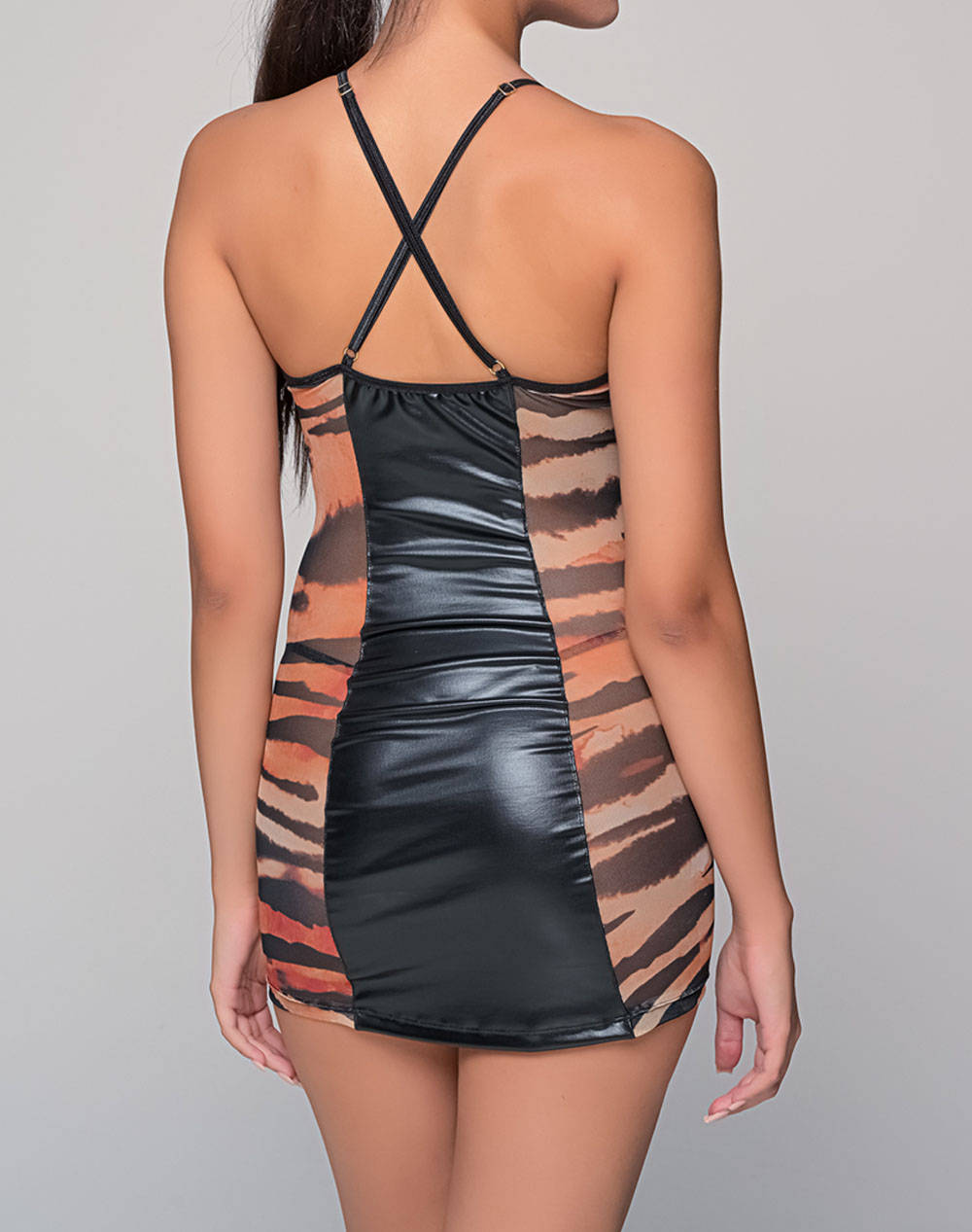 MILENA BY PARIS SEXY ΝΥΧΤΙΚΟ + STRING ΔΕΡΜΑΤΙΝΗ ΚΑΙ ΤΟΥΛΙ ANIMAL PRINT 003436-77 Multi φωτογραφία