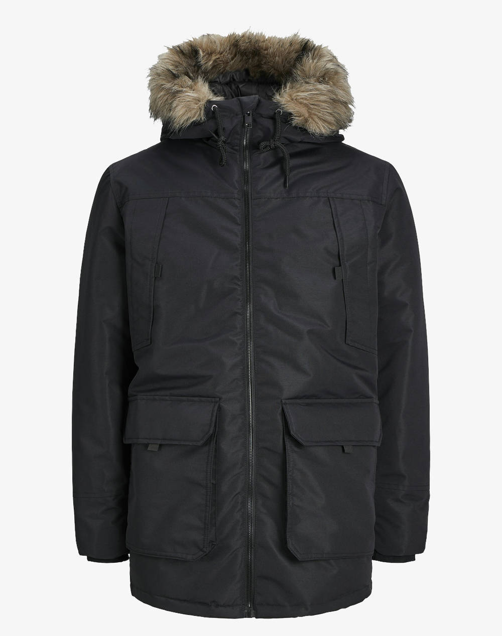 JACK&JONES JJECONSTRUCT FAUX FUR PARKA SN 12258406-BLACK Black