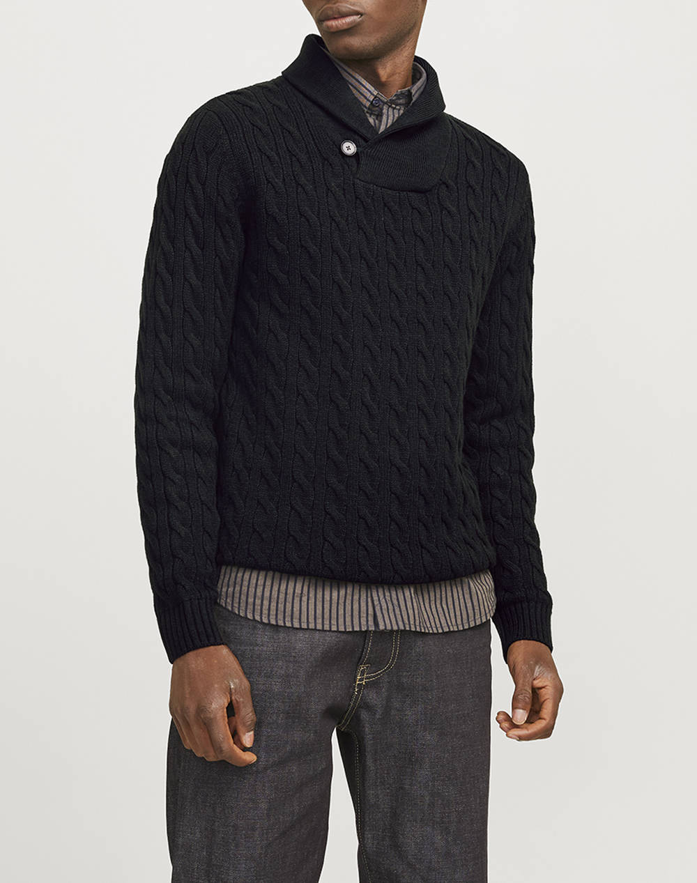 JACK&JONES JPRBLUCRASH KNIT SHAWL NECK 12259704-Black Beauty Black