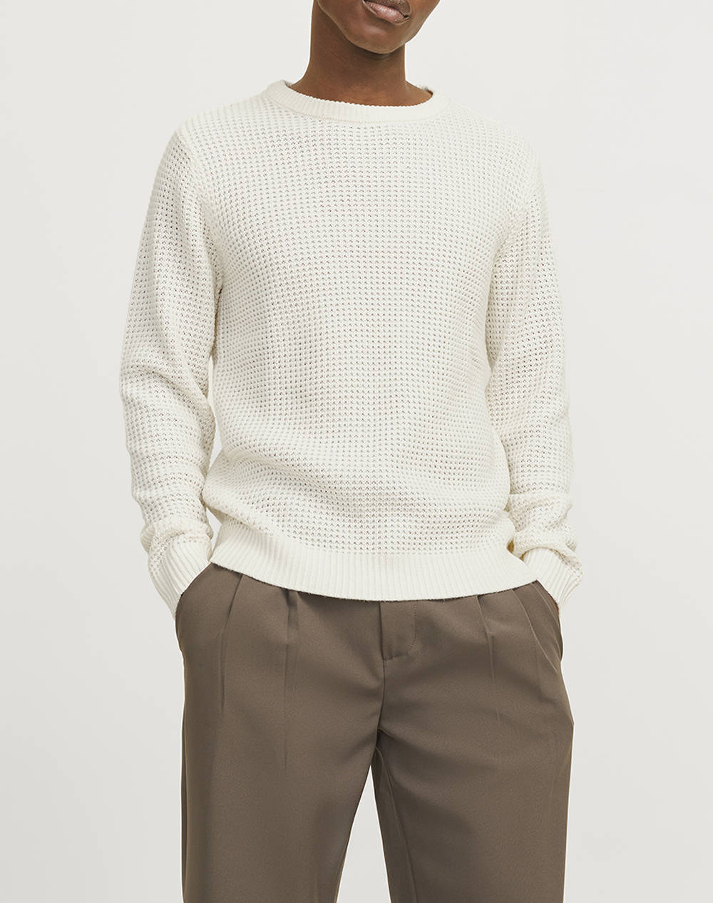 JACK&JONES JJSTUDIO KNIT CREW NECK 12270919-Sea Salt Ecru