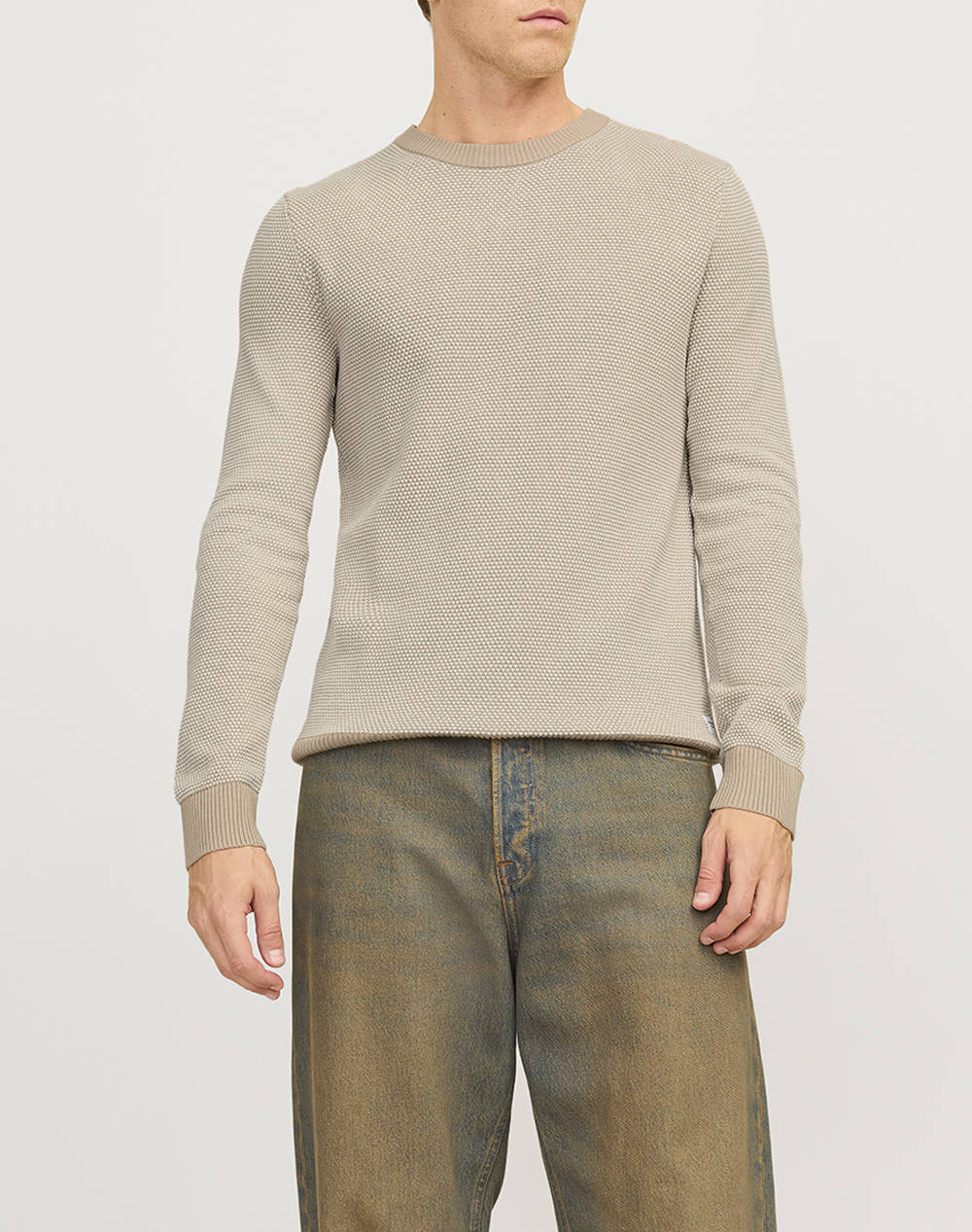 JACK&JONES JJEGLOBE KNIT CREW NECK NOOS 12258139-Oatmeal Biege