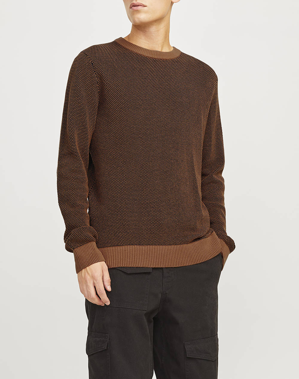 JACK&JONES JJEGLOBE KNIT CREW NECK NOOS 12258139-Mocha Bisque Brown