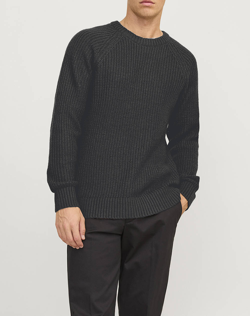 JACK&JONES JJJONES KNIT CREW NECK 12267393-Asphalt DarkGray