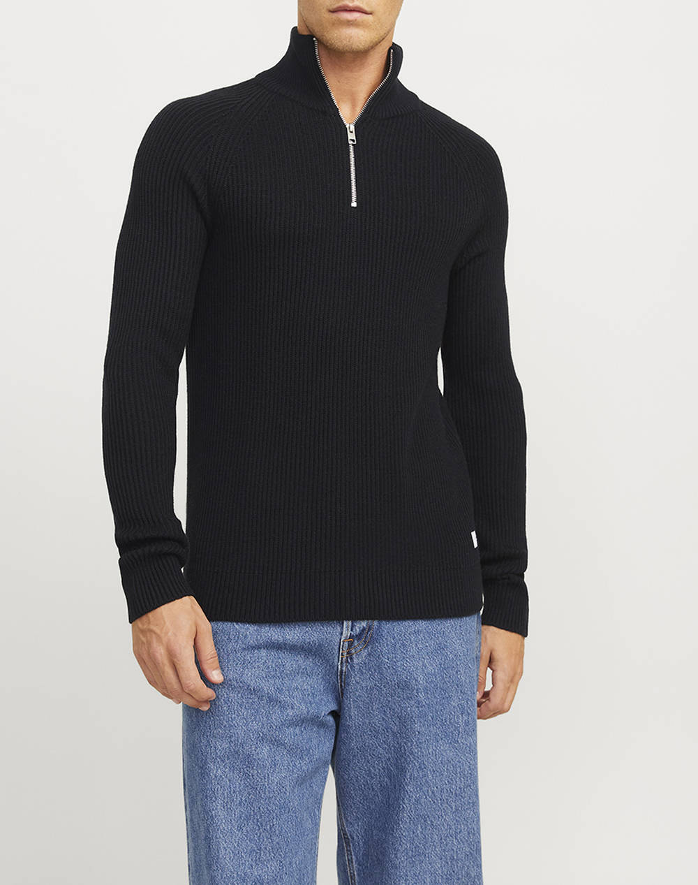 JACK&JONES JJPANNEL KNIT HALF ZIP AW24 12258473-BLACK Black
