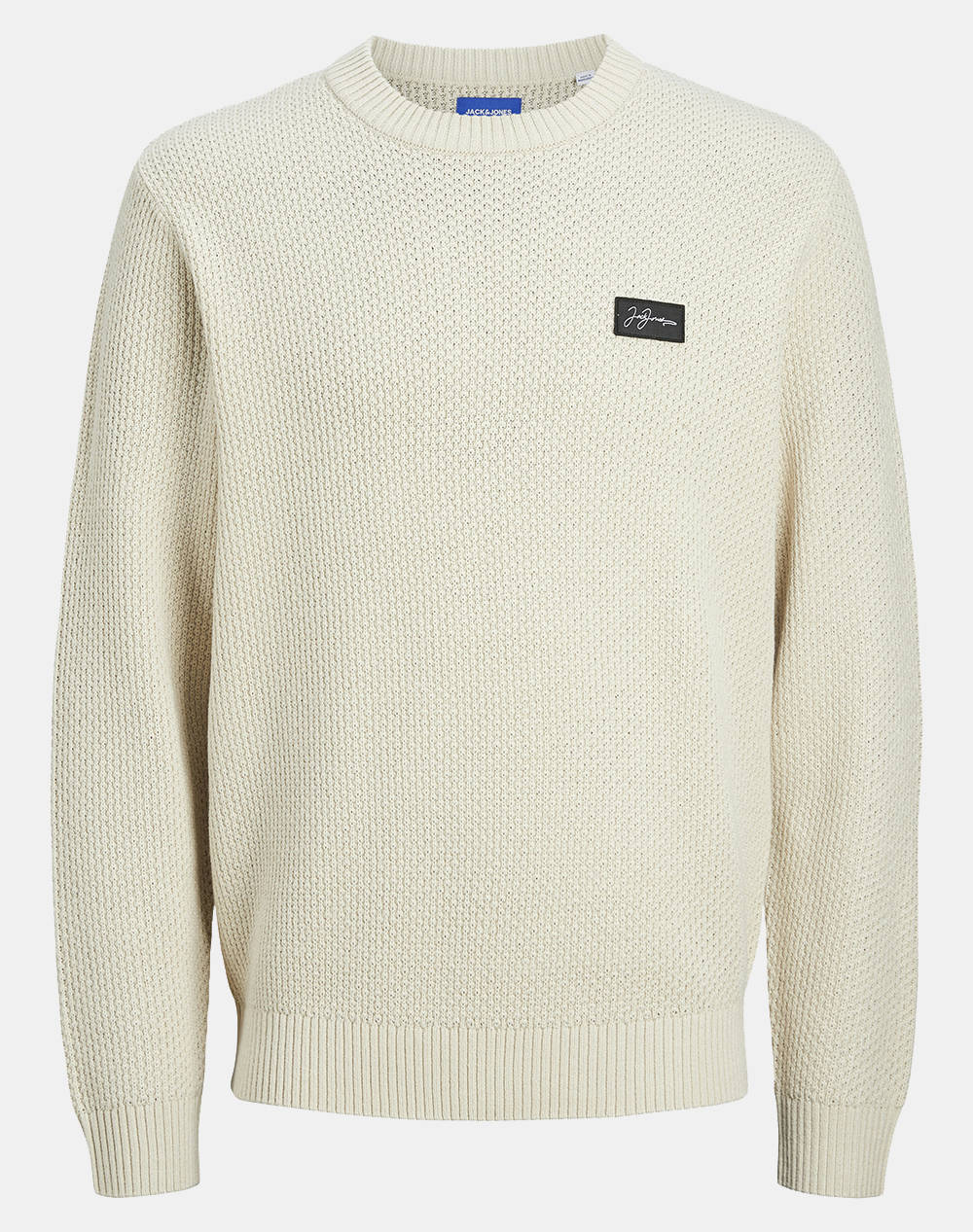 JACK&JONES JORPORTLAND BADGE KNIT CREW NECK 12262028-Moonbeam Ivory