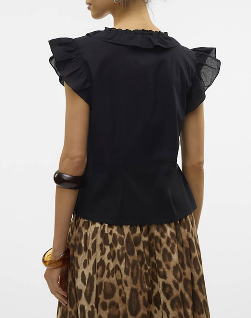 AWARE BY VERO MODA VMROXANNE SL V-NECK RUFFLE TOP VMA 10329134-BLACK Black φωτογραφία