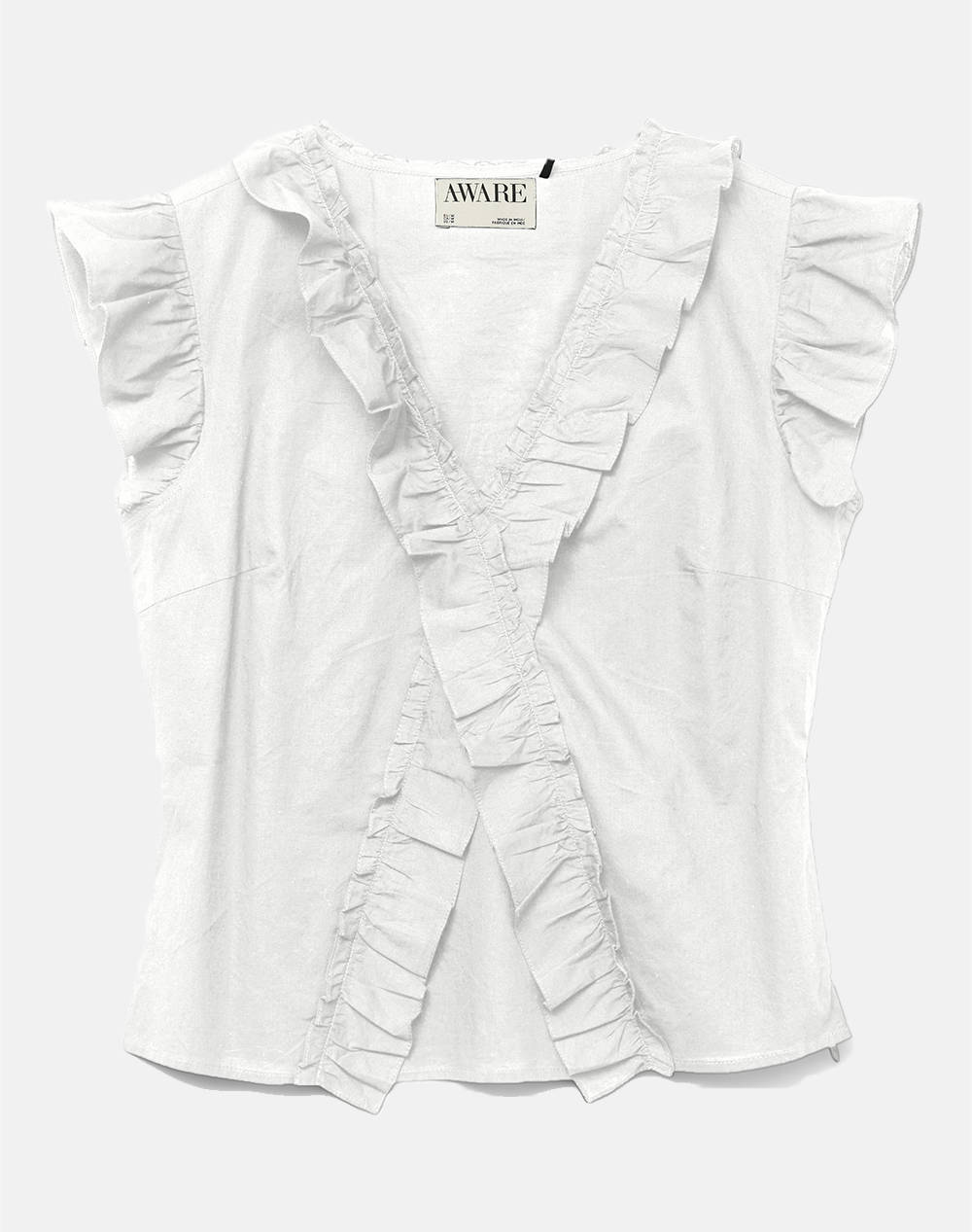 AWARE BY VERO MODA AWARE BY VERO MODA VMROXANNE SL V-NECK RUFFLE TOP VMA 10329134-Snow White OffWhite
