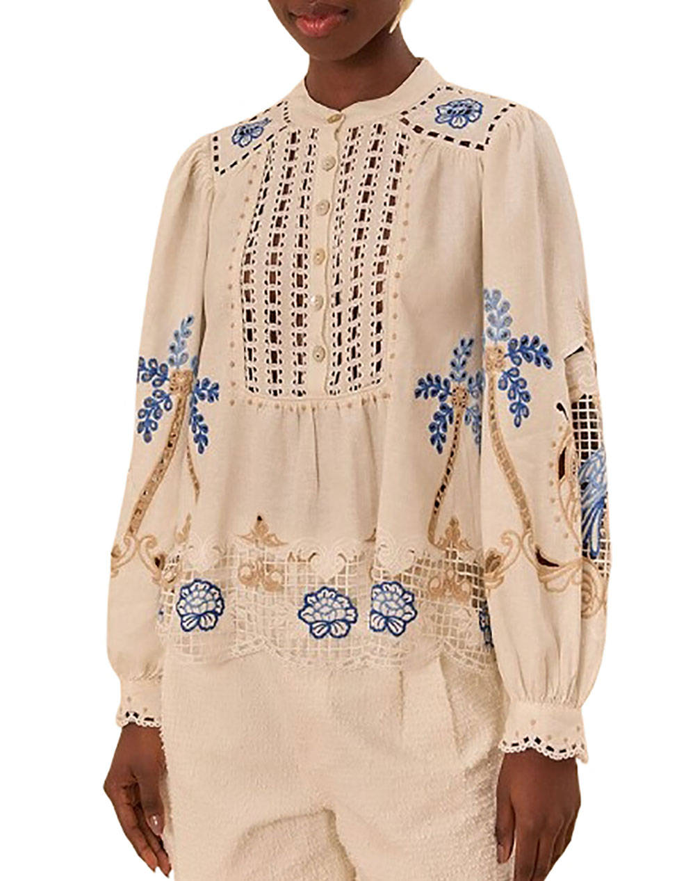 FARM RIO FARM RIO ROMANTIC RICHILIEU OFF-WHITE BLOUSE 332825-L0025 Multi