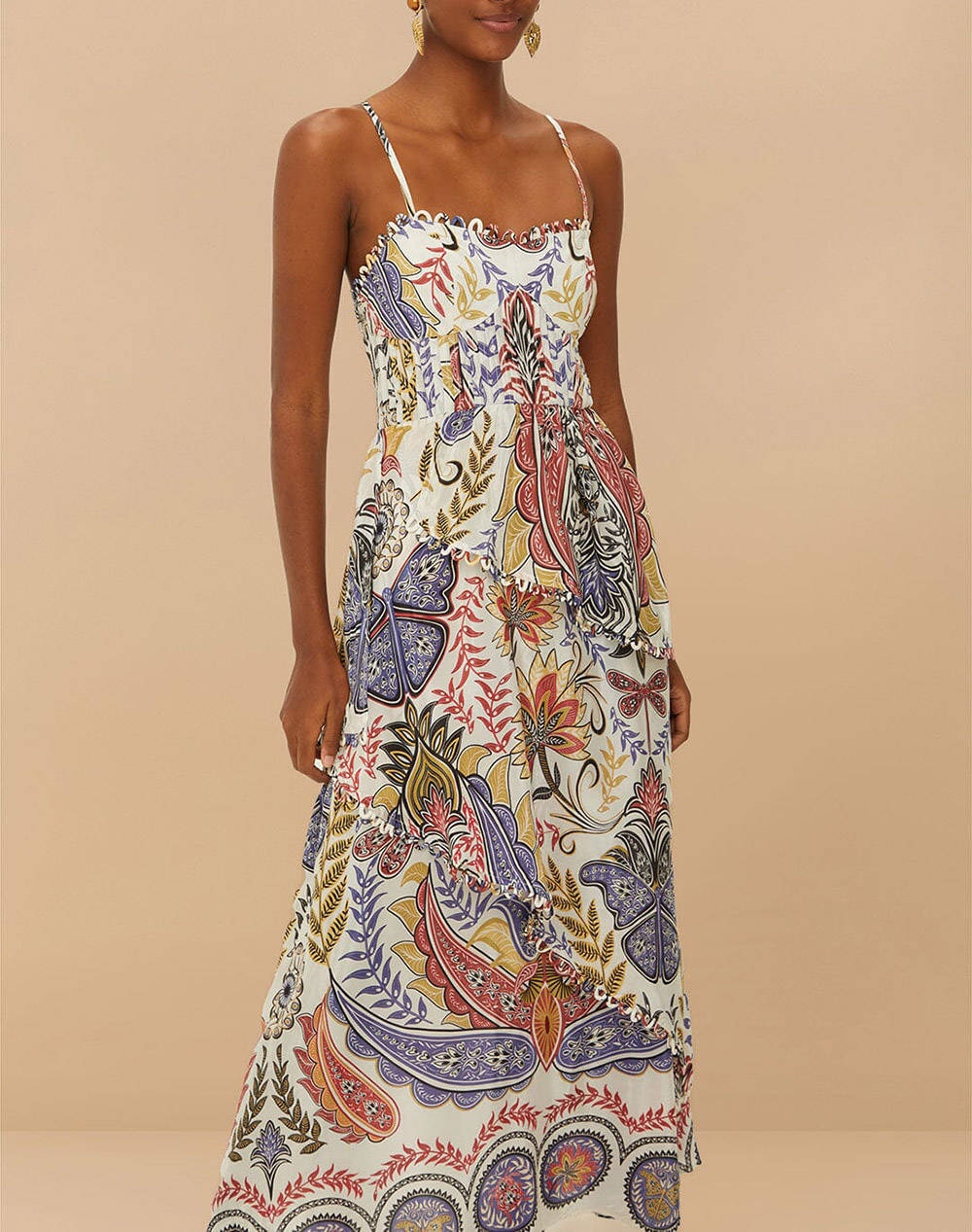 FARM RIO BOHO GLAM OFF-WHITE LOOPY CUPS MAXI DRESS 332201-25017 OffWhite φωτογραφία