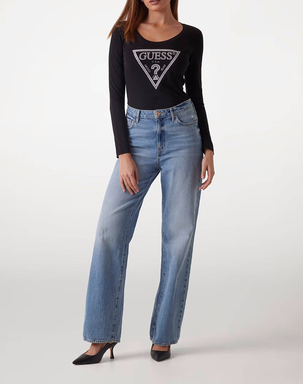 ゲス GUESS LS Cn Shiny Triangle Tee （G011） Guess LS Cn Shiny Triangle Tee