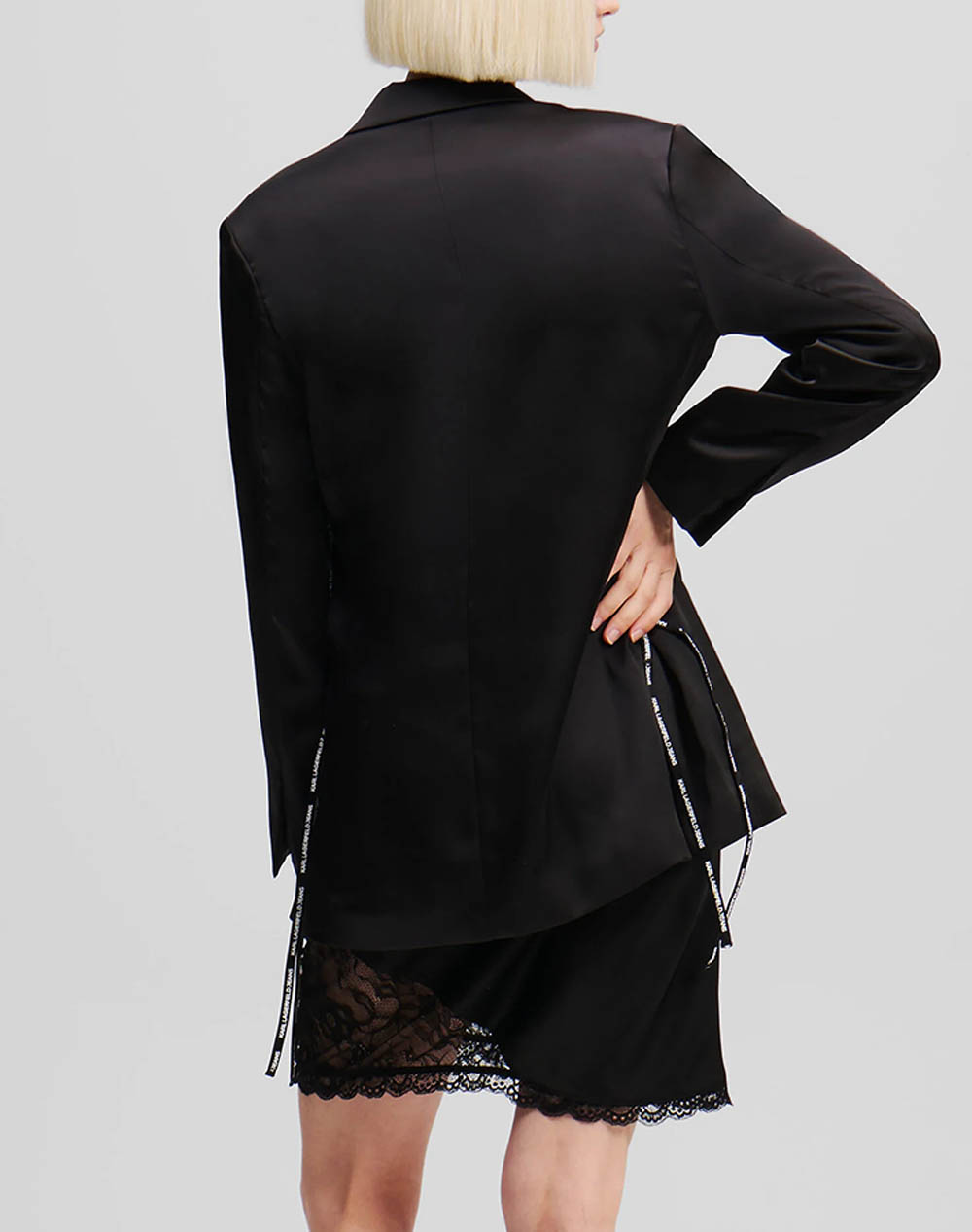 KARL LAGERFELD JEANS KLJ SATIN TIED BLAZER A1W14022-999 Black φωτογραφία