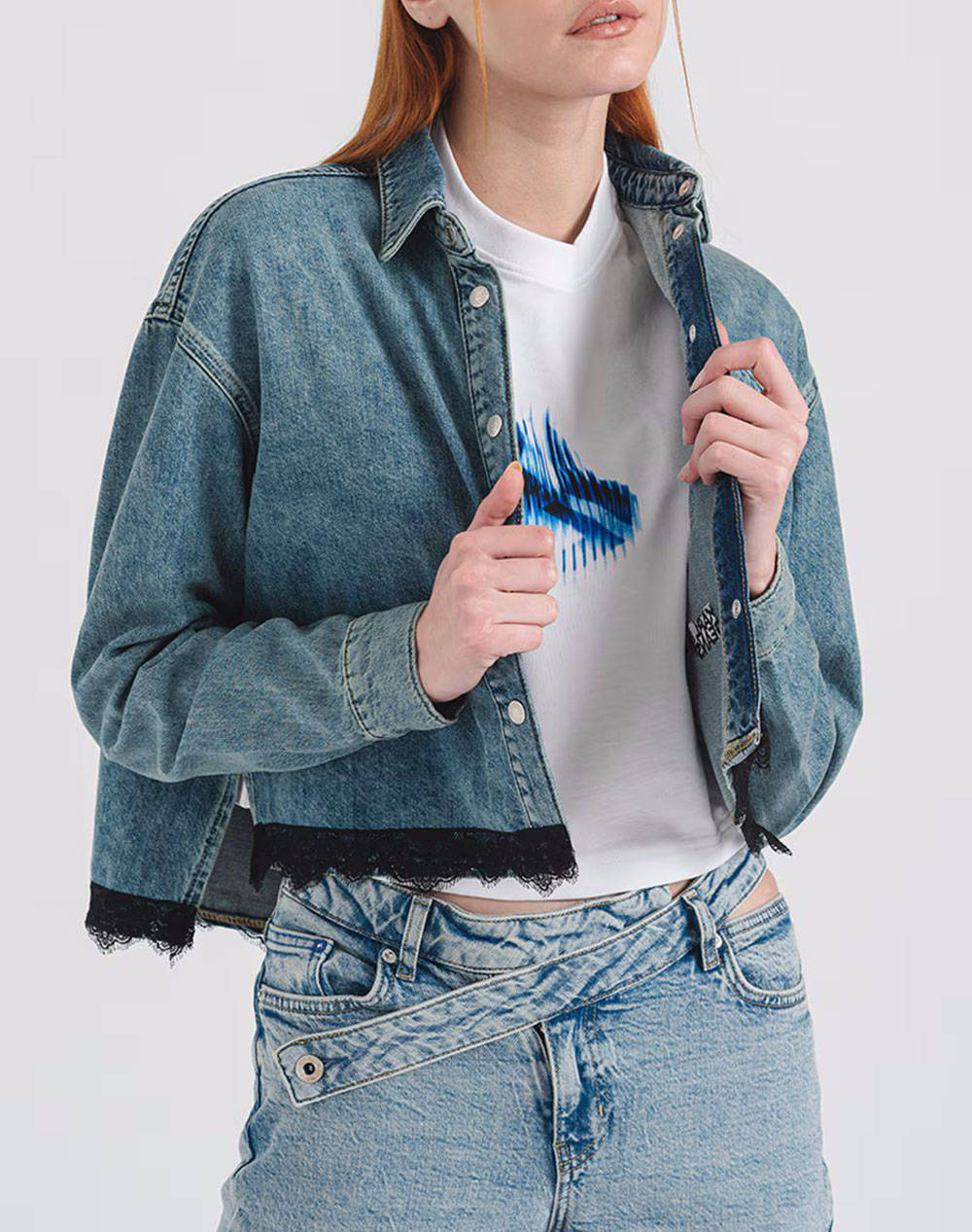 KARL LAGERFELD JEANS KLJ BOXY LACE SHIRT A1W11034-1HK JeanBlue φωτογραφία