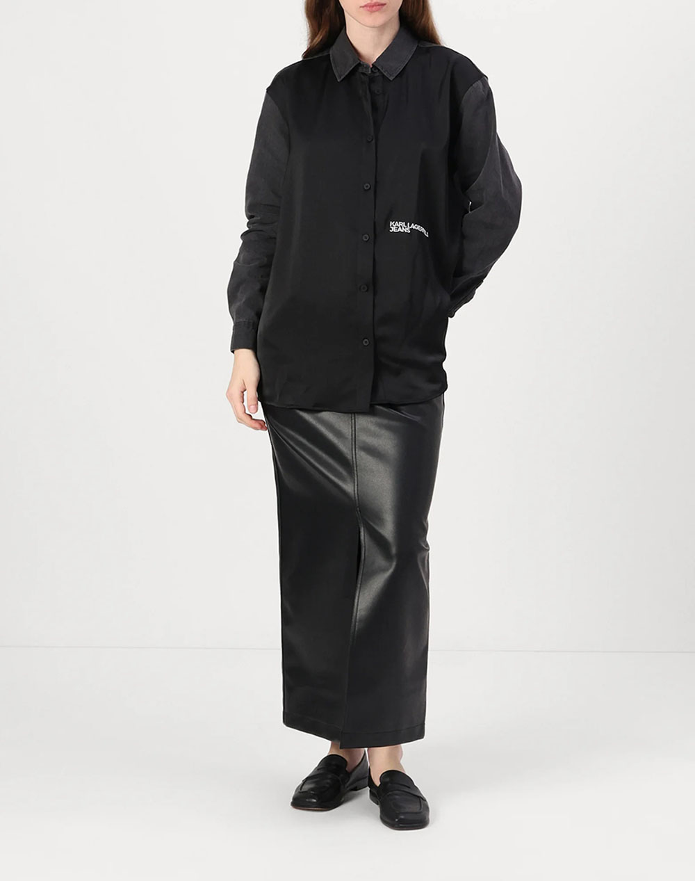 Karl Lagerfeld Jeans Klj Dm Oversize Satin Ls Shirt A1W11012-999 Black Γυναικεία ρούχα πουκάμισα Politikos Shop Πολιτικός