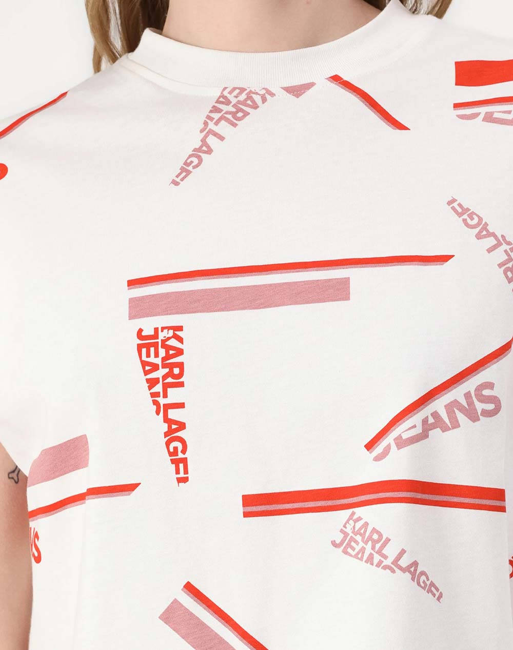 Karl Lagerfeld Jeans Klj Boxy Aop Stripe Tee A2W17034-1Ow Offwhite Γυναικεία ρούχα μπλούζες Τ-Shirt Politikos Shop Πολιτικός