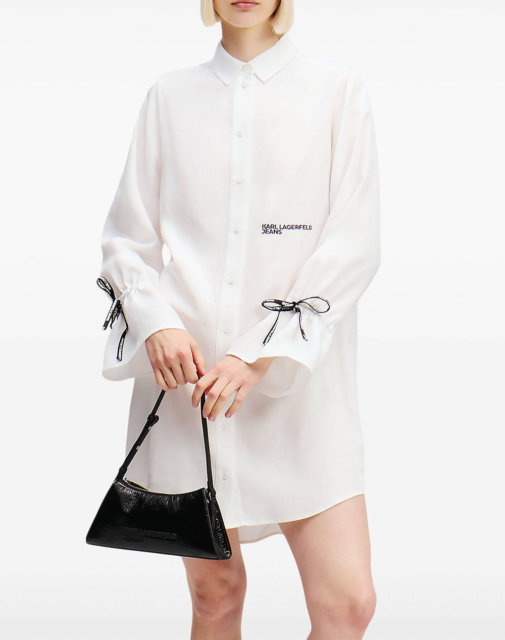 Karl Lagerfeld Jeans Klj Tied Sleeve Dress A1W13003-100 White Γυναικεία ρούχα φορέματα Politikos Shop Πολιτικός